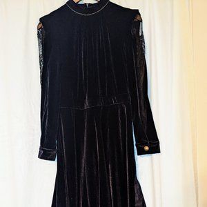 Long Sleeve High Neck Dark Blue Velvet Dress XL